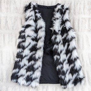 "Cruella" Faux Fur Black & White Shag Pompom Vest, One Size Fits Many